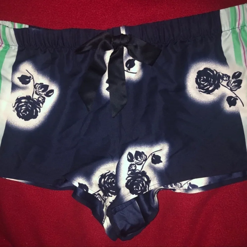 Victoria’s Secret Navy & Seagreen Stripes Floral Rose Sleep Shorts Size Medium